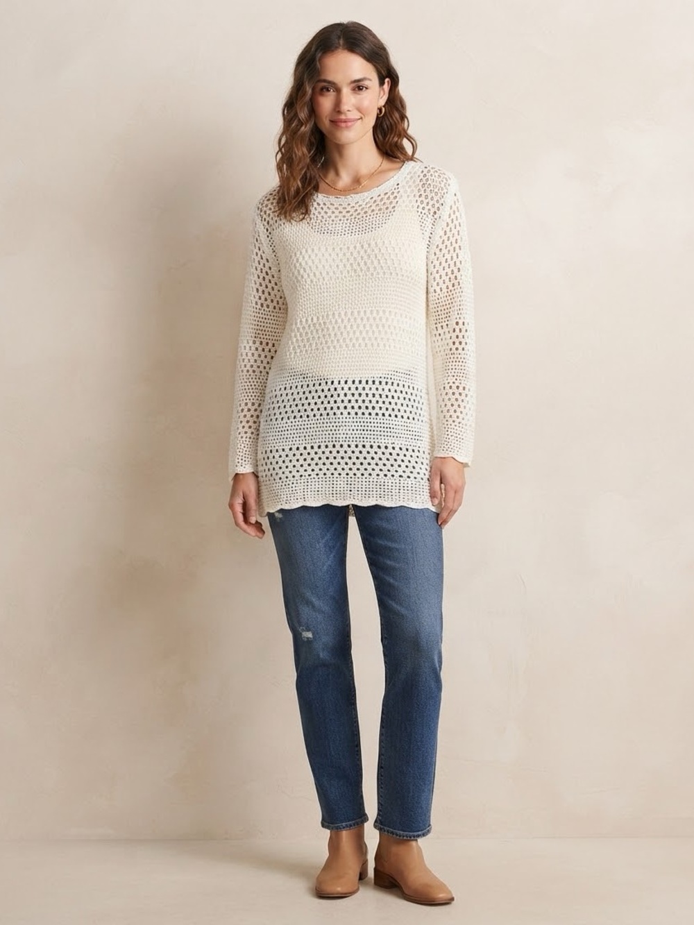 White Crochet Tunic Sweater